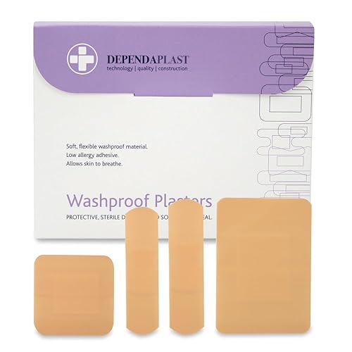 Dependaplast Washproof Plasters Assorted, Flexible PU Plastic Film, Secure Adhesive, Breathable, Waterproof - Box of 100