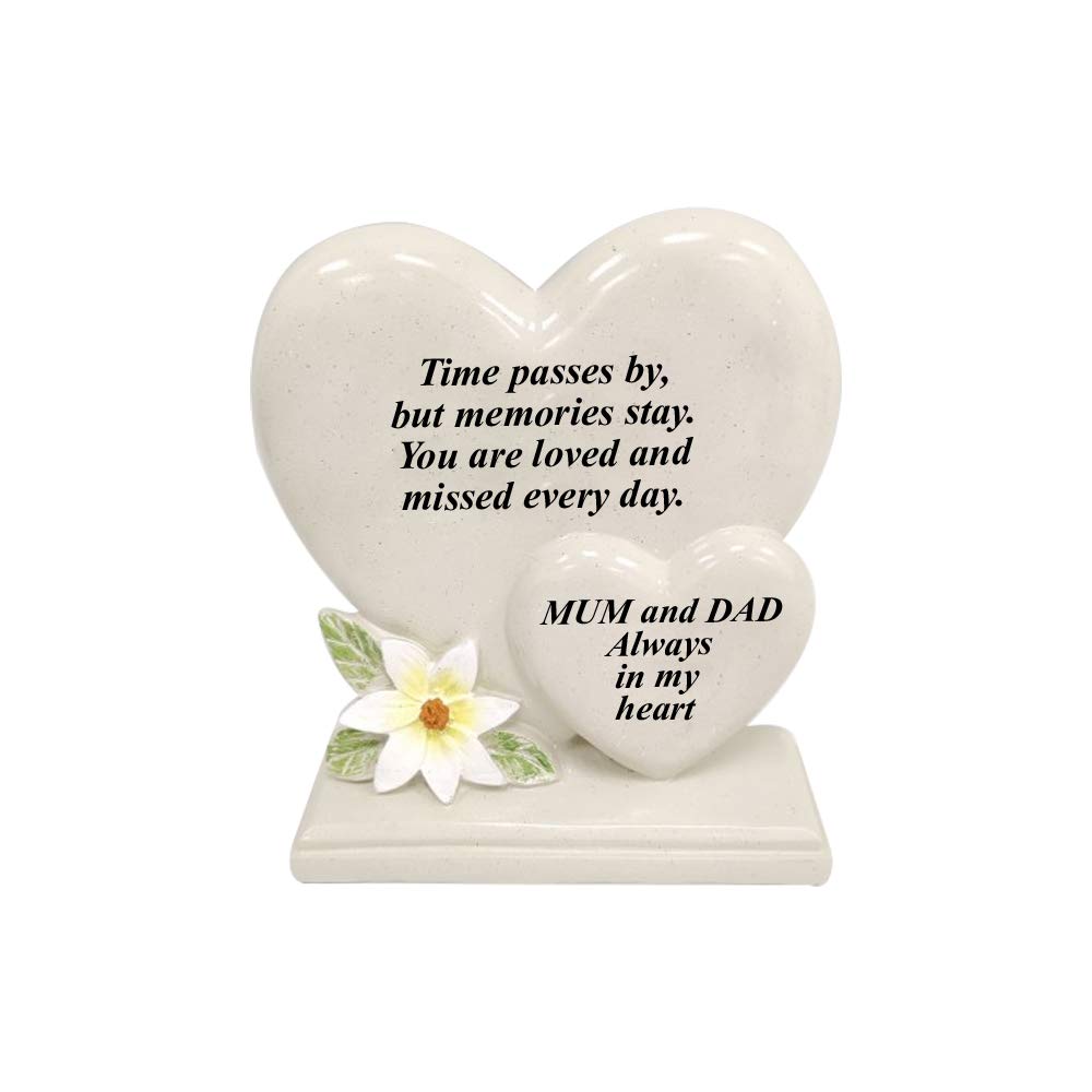 Personalised Grave Ornament/Memorial Plaque with Double Hearts | Graveside Decoration Gift in the Loving Memory of your Loving Deceased Ones (Mum and Dad)