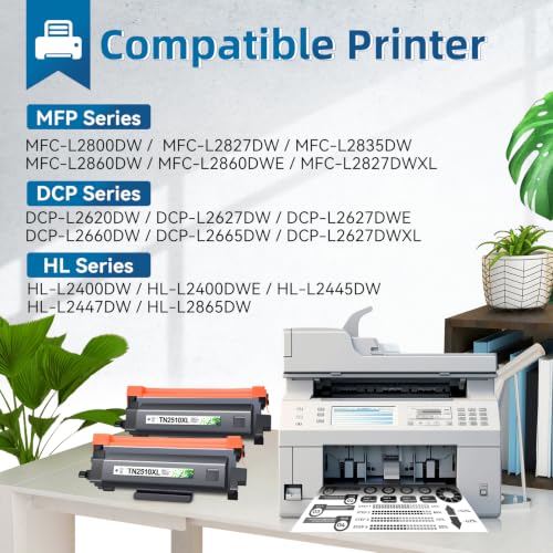 PINALL TN2510XL TN-2510XL Toner Compatible for Brother HL-L2400DW HL-L2400DWE DCP-L2620DW DCP-L2627DWE MFC-L2800DW MFC-L2827DW MFC-L2835DW MFC-L2860DWE Toner 2510 TN2510XL (with Chip, 2er-Pack)