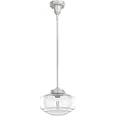 Hunter - Saddle Creek 1-light Brushed Nickel, Small Pendant Light, Dimmable, Schoolhouse Style, Schoolhouse Shaped, for Bedro