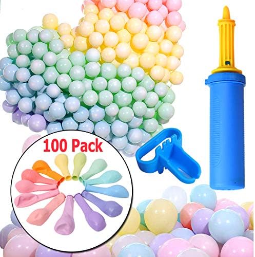 Party Balloons, 100 Pack 10 inches Assorted Color Balloons for Birthday Wedding Baby Shower, Decoration Arch Supplies with Knot Tool, Pump