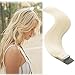 Tape in Hair Extension Human Hair Platinum Blonde (#60) 16’’Long Straight 100% Remy Human Hair Bonding Double Sided Tape Seamless Skin Weft Hair 20pcs/30g