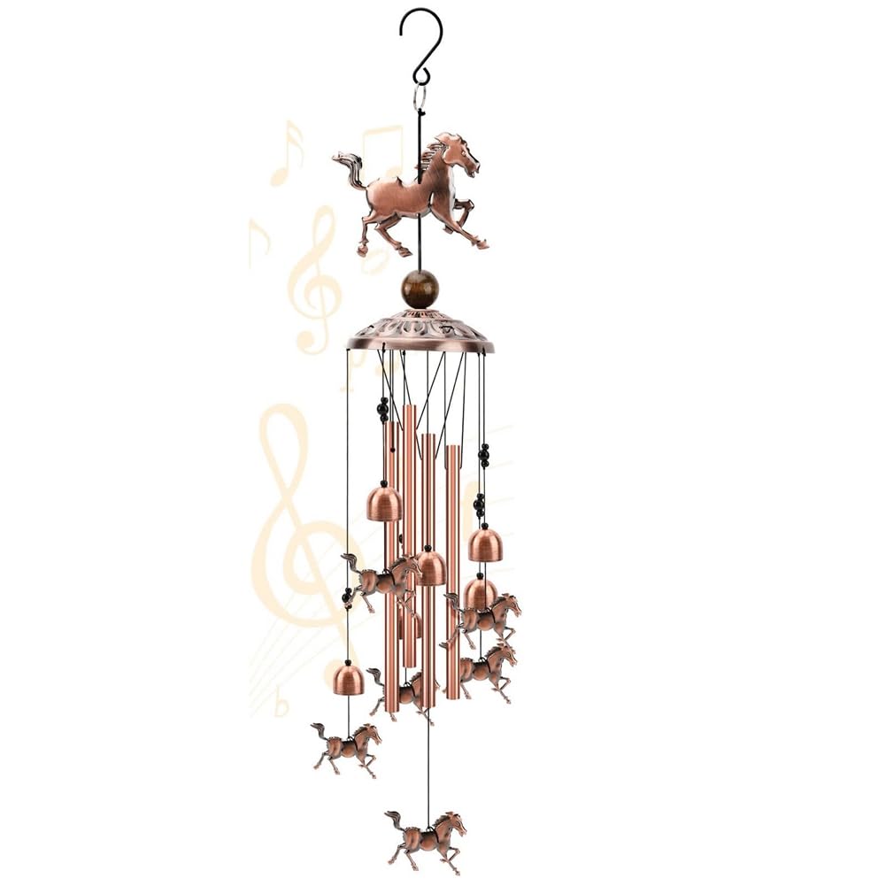 beiyaiey Metal Outdoor Copper Wind Chimes Decoration with 1 Lucky Bead 4 Aluminum Tubes 6 Bells Memorial