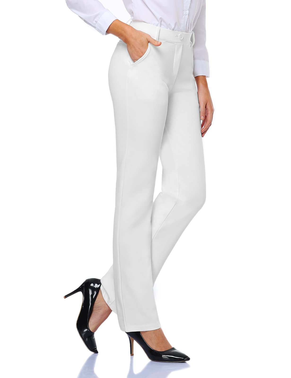 Photo 1 of Tapata Women's 26''/28''/30''/32''/34'' Stretchy Straight Dress Pants with Pockets Tall, Petite, Regular for Office Work Business 28", White, XXL