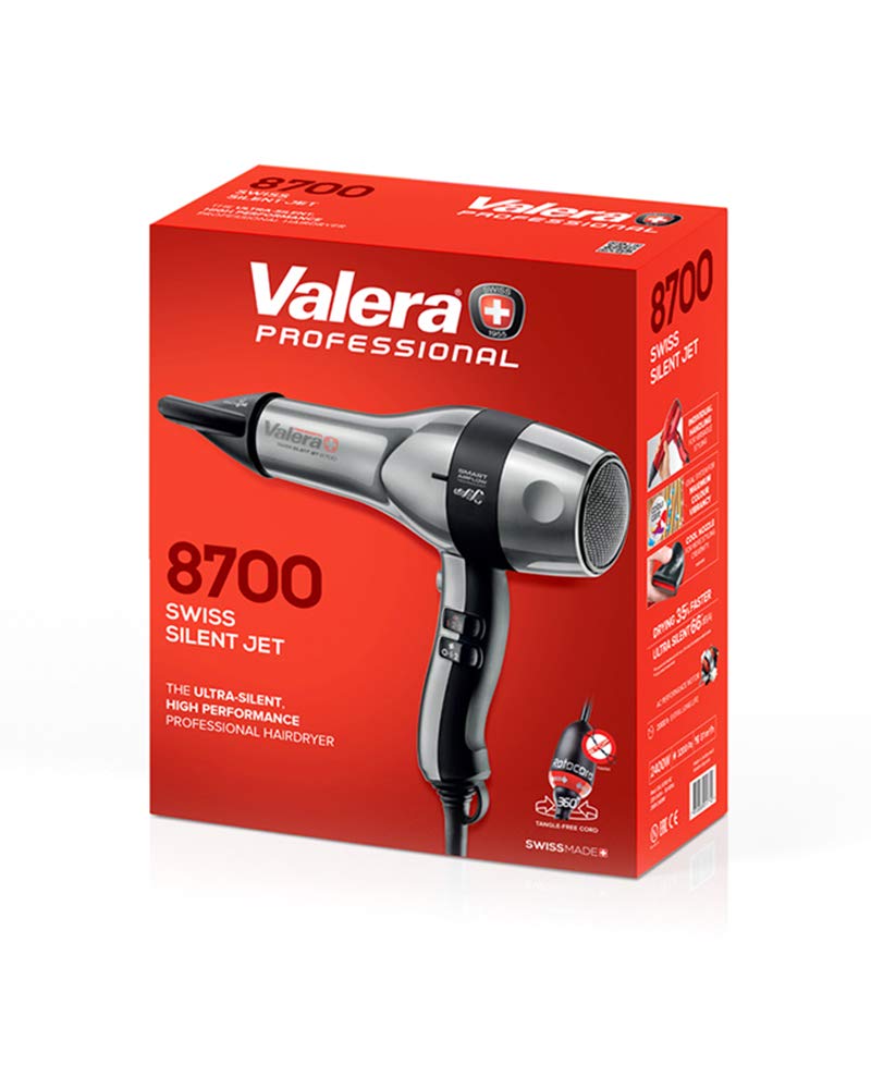 Valera, Swiss Silent Jet 8700, Professioneller Haartrockner, leicht & leise, leistungsstarker Motor, 3 Temperaturstufen, Ionen-Generator, verdrehsicheres Super-Flex-Kabel, 2400 W, Grau-Schwarz 6