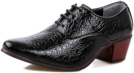 Mens Cuban Heels Shoes Crocodile Pattern Wedding Dress Party (EUR41,Black)