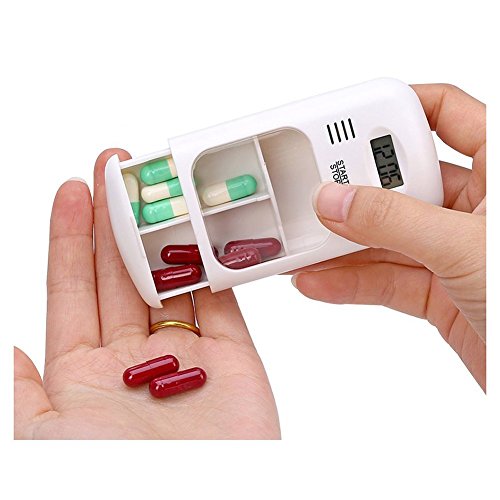 TOOGOO(R) Portable Daily Pill Case Box Storage System 2 Compartment Pillbox & Alarm Clock Elderly Pills Tablet Holder Organizer for Medicine Tablets Vitamins Supplements