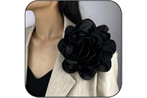 BIKE8 Dainty Satin Fabric Rose Flower Brooches 7.5in Extra Large Big Camellia Flower Brooches Lapel Pins for Women Wedding Party Dance Dress Clothes Accessories