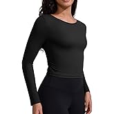 YIPINK Cropped Workout Tops for Women Long Sleeve Athletic Shirts Ultra Soft Quick Dry Backless Running Gym Black
