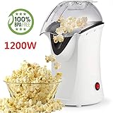 1200W Popcorn Machine Electric Machine Maker 4 Cups of Popcorn, Hot Air Popcorn Popper with Wide Mouth Design (US STOCK) (white 1)