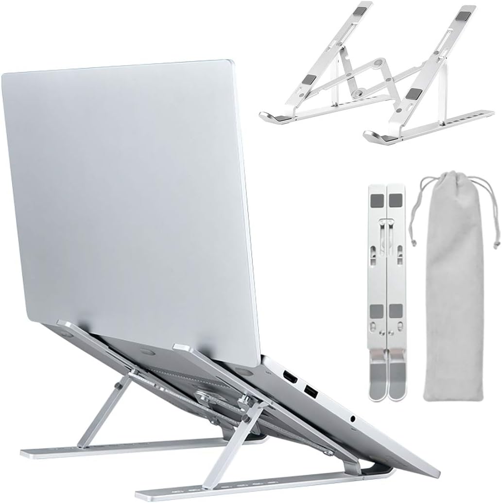 Atoz Create Portable Laptop Stand, Aluminium Alloy Adjustable Height Laptop Computer Stands Compatible with MacBook Air Pro, Dell XPS, HP, Lenovo More 10-15.6” Laptops (Silvery White)