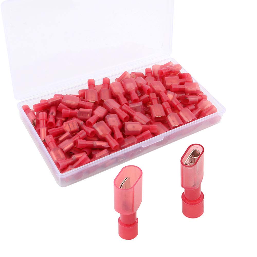 QitinDasen 80Pcs Red Nylon Fully Insulated Spade Quick Disconnects, Male & Female Terminals (10A / 22-16 AWG, 40 Pair)