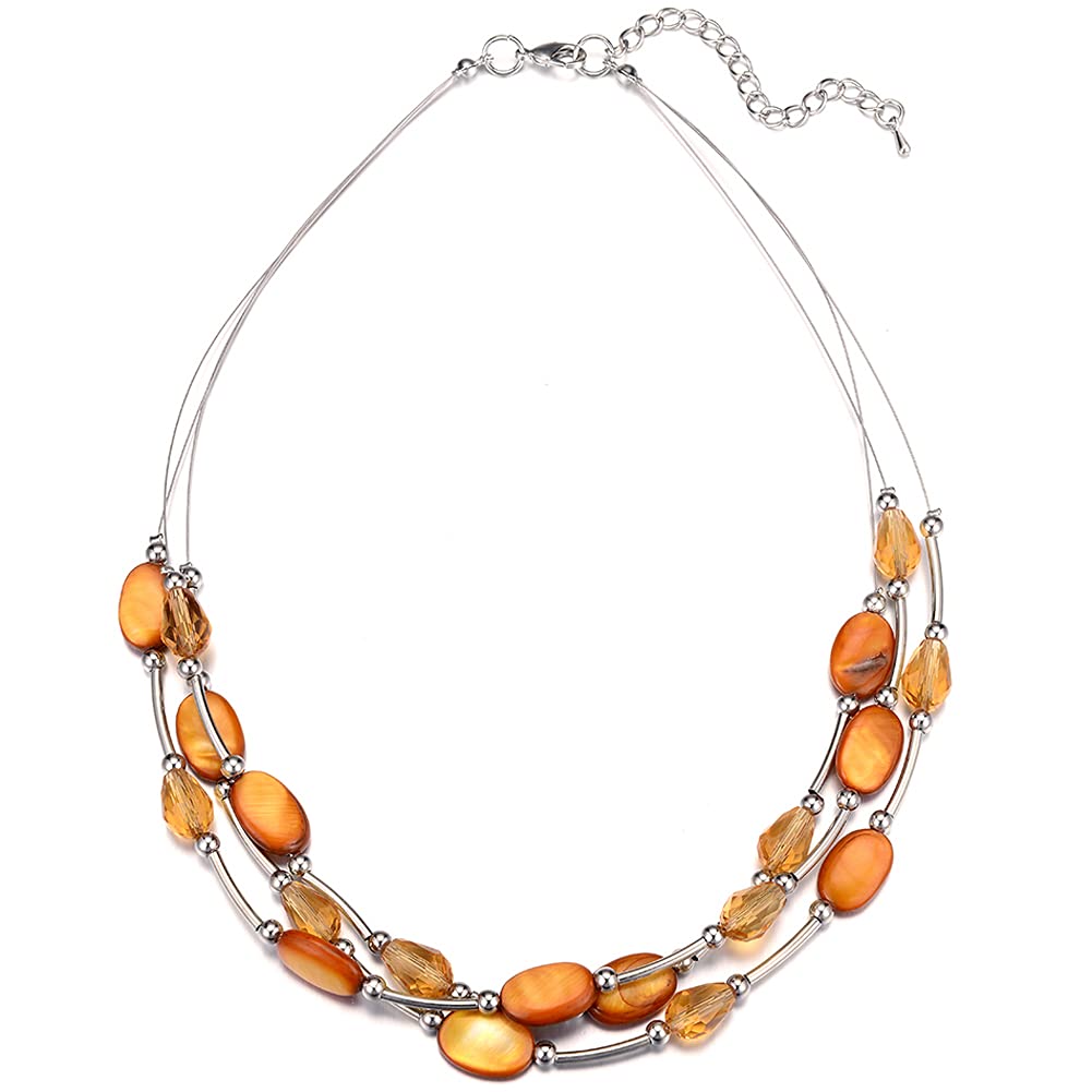 BULINLIN Crystal Layered Statement Necklace for Women, Shell Choker Necklace with Chunky Silver Metal Fashion Jewelry Gifts for Her（Orange）