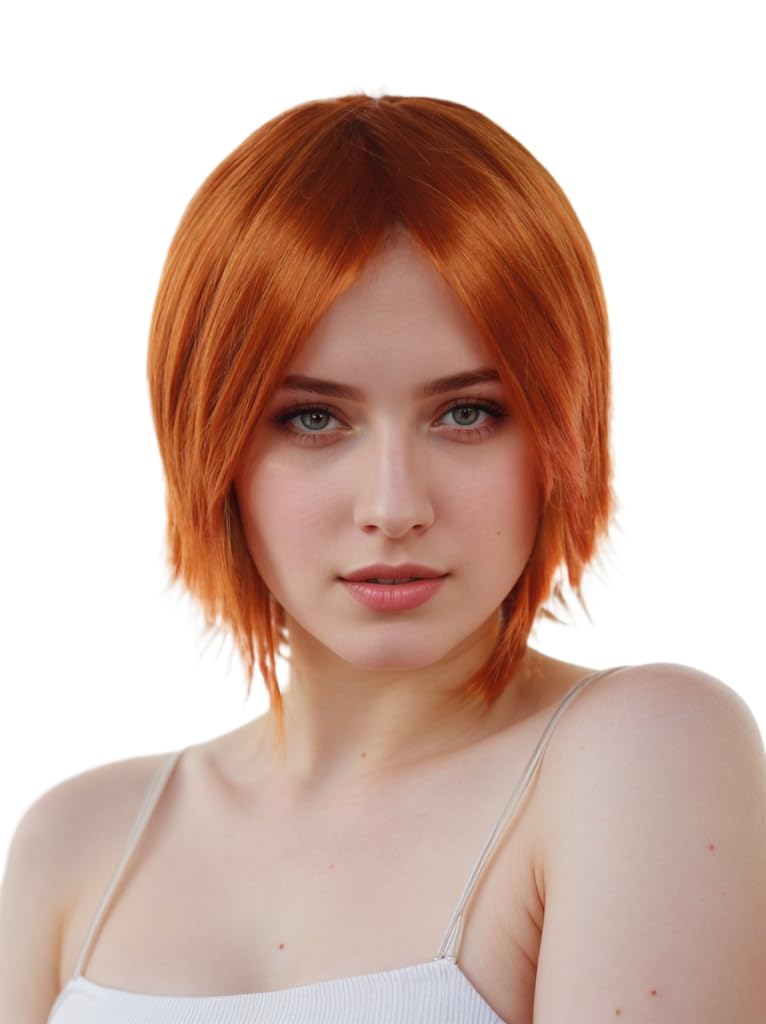 Prettyland Orange Red Mid-length Hair Wig Layered Fringed Cut with Long Bangs for Women Men C622
