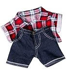 Plaid Flannel Shirt & Jeans Teddy Bear Clothes Outfit Fits Most 14