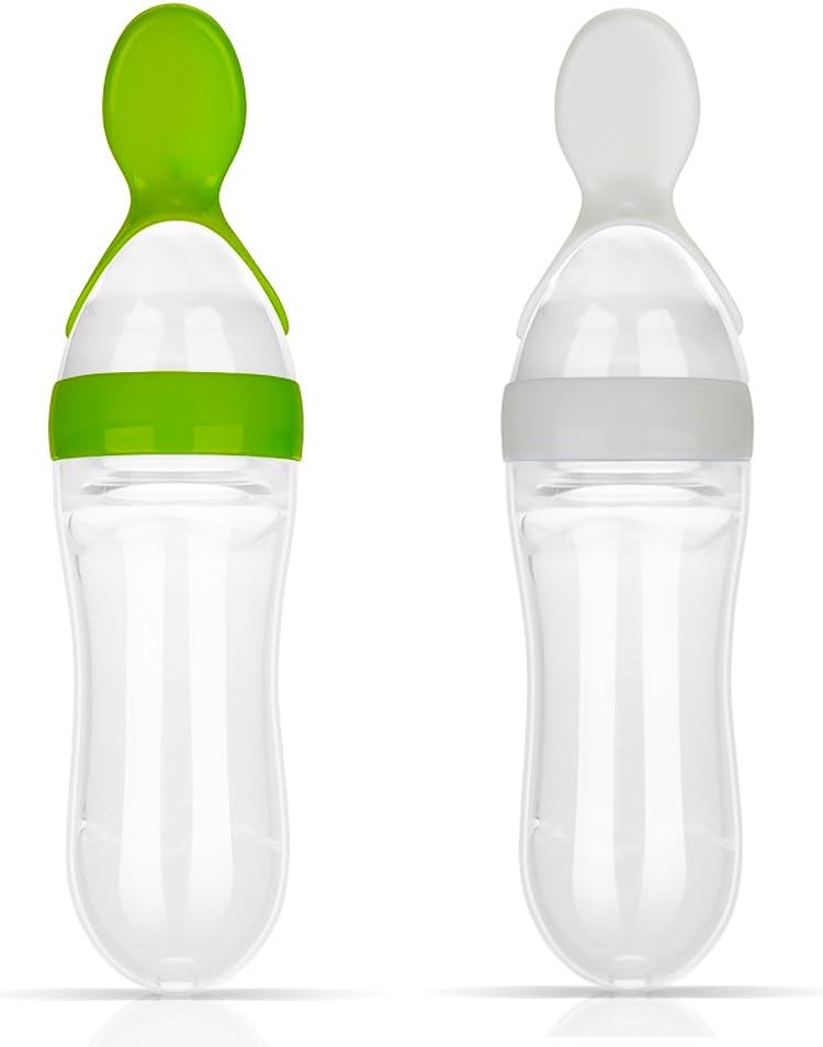 Hantwin Silicone Feeding Bottle Baby Food Dispensing Spoon (White +Green)
