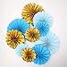 Mybbshower Blue Ivory Gold Paper Pinwheel Living Room Wall Decor for Boy Birthday Party Baby Bridal Shower Backdrops Pack of 10