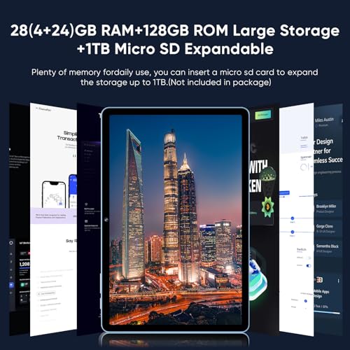 WXUNJA Android 16 Tablet,11 Inch Tablets with Octa Core Processor, 28GB RAM 128GB ROM 1TB Expand, Widevine L1, 8000mAh Battery, 2.4/5Ghz Dual WiFi/GPS/FM, 5/8MP Cameras, Case Included, Blue