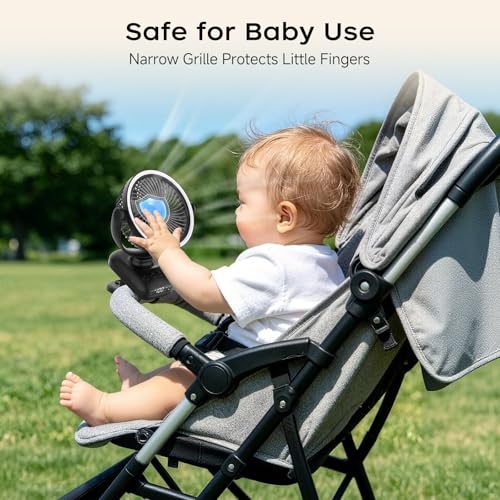 WUQNGI Mini Portable Fan, 10000 mAh Silent Table Fan, USB Powerful Desk Fan with Clamp and Timer, Oscillating, Rechargeable, LED Lights for Night Camper Stroller Office