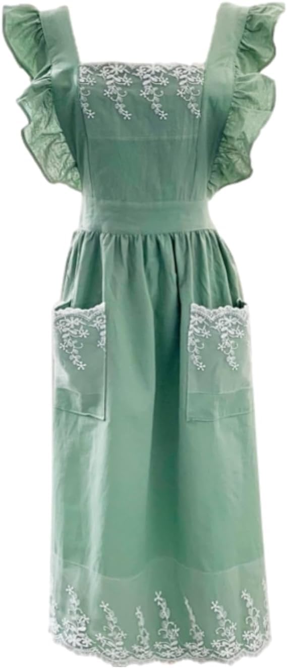 MUMOHO Lovely Home Work Adjustable Apron Cake Kitchen Cooking Women Girls Aprons With Pocket for Gift, Pink (Green)