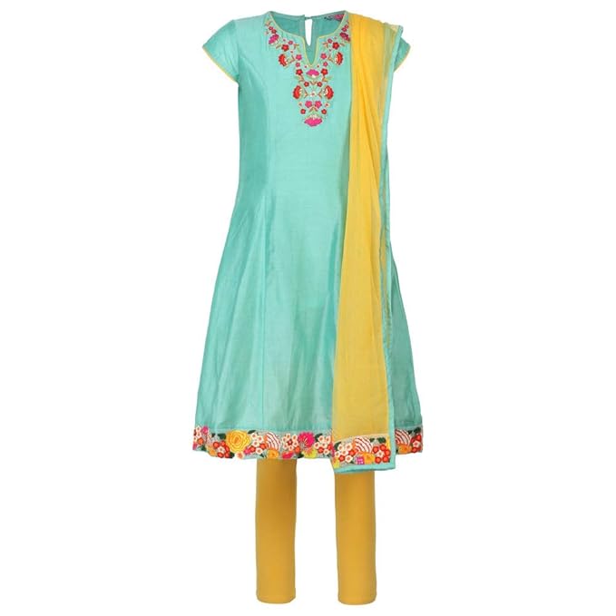 Girl's Cotton Salwar Suit Set (132511_ TURQUOISE_ 9)