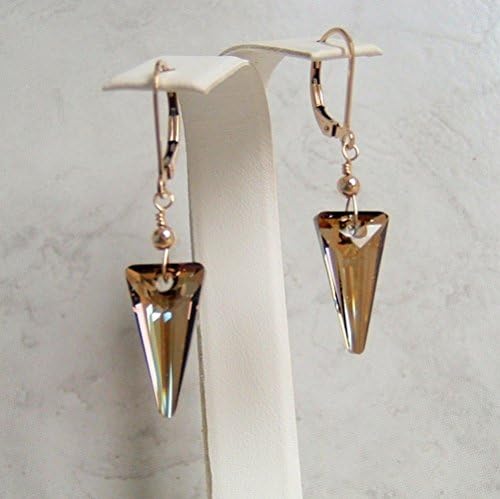 Beautiful Bronze Shade Triangle Spike Gold Filled Leverback Earrings Made w/ Swarovski Crystals Gift Idea