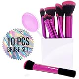 Vivace Makeup Brushes - 10 Synthetic Bristle Kabuki Cosmetic Brush Set - Professional Pink Korean Kit Great for Travel