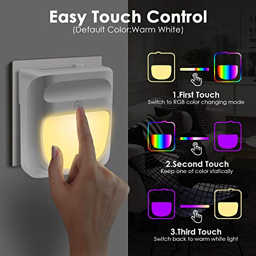 UZOPI Plug-in Night Light for Kids, Dimmable RGB Color Changeable LED Nightlight with Dusk-to-Dawn Sensor,Warm White Night Lamp for Baby Room, Bedroom, Hallway, Kitchen, Bathroom, Stairs (RGB 2PC)