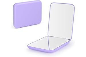 Kintion Pocket Mirror, 1X/3X Magnification LED Compact Travel Makeup Mirror with Light for Purse, 2-Sided, Portable, Folding, Handheld, Small Lighted Mirror for Gift, Purple