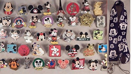 Mickey Mouse Black Lanyard and 5 Assorted Pin Set Walt Disney World Trading