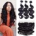 Amella Hair Brazilian Body Wave with Lace Frontal(14 16 18+12 Frontal) 8A 100% Unprocessed Brazilian Body Wave Frontal with Baby Hair Top Brazilian Virgin Hair Lace Frontal Closure Natural Color