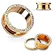 Rose Gold Plated Aurora Borealis Crystals Screw Fit Tunnels, Ear Plugs Gauges - 13 Sizes Available - Sold As Pair