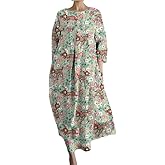 ACWUMU Women's Flowy Oversized Baggy Colorful Boho Floral Printed Maxi Dresses Loose Casual Long Sleeve Dress