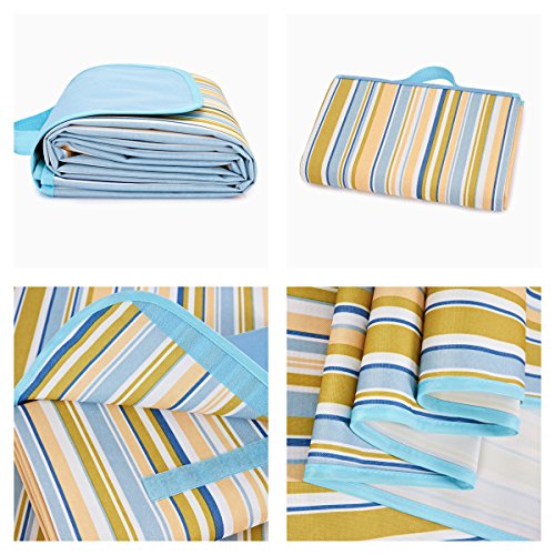 NaturalRays 80x60 Family Picnic Blanket with Tote, Extra Large Foldable and Waterproof Camping Mat for Outdoor Beach Hiking Grass Travel (Sky Blue)