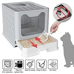 Foldable Cat Litter Box with Lid, Enclosed Cat