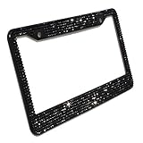 Carfond 7 Row Pure Handmade Waterproof Bling Bling Rhinestones Aluminium Metal License Plate Frame with 2 Holes Bonus Matching Screws Caps (Black)