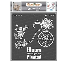CrafTreat Flower Basket Wall Stencils for Painting Large Pattern Reusable DIY Art and Craft Stencils Flower Stencils for Walls 12x12 Inches Best Wishes Flower Bouquet Stencil