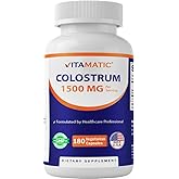 Vitamatic Bovine Colostrum 30% IgG Supplement 1500 mg per Serving - Supplement for Gut Health, Hair Growth, Beauty, Muscle Recovery, & Immune Support - 180 Veg Capsules