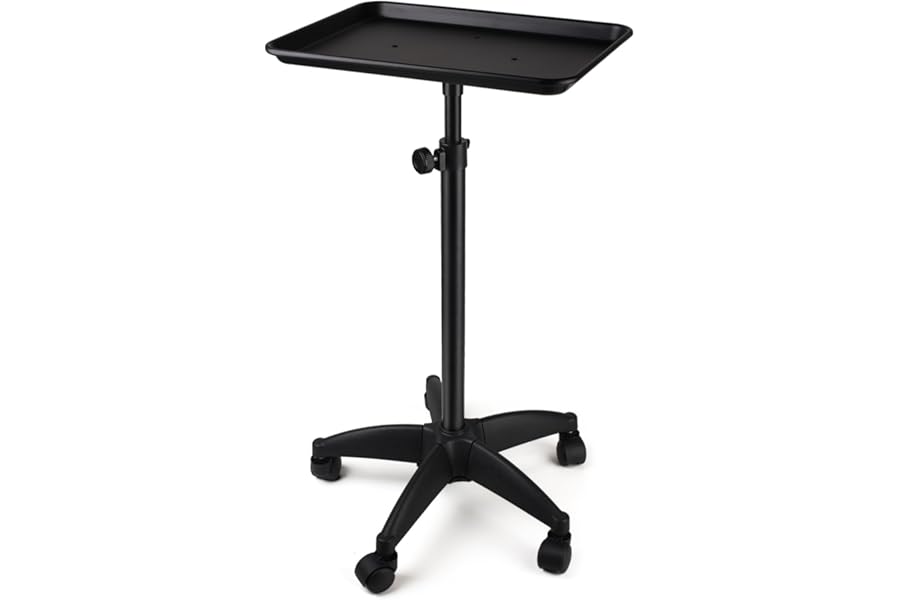 Salon Tray On Wheels Tattoo Tray Rolling Trolley Adjustable Height Storage Utility Cart for Clinic Spa Rolling Tray (Black) (Black)