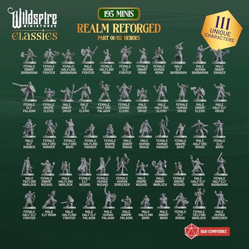 The Realm Set - 195 minis - Heroes, Monsters, NPC Characters for DND Miniatures Bulk I 28mm Dungeon Dragons D&D Miniatures I DND Minis D&D Figures I Pathfinder, Daggerheart, Realm Reforged