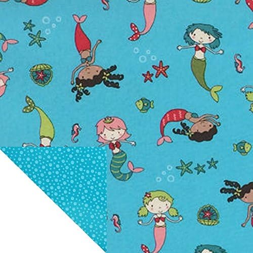 Kiddokins Cotton Cloth Napkin for Kids Lunchbox: Blue Mermaids and Starfish Double Sided Napkin