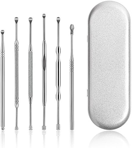 Ear Pick 6 Pieces, Ear Curette Earwax Remover Tool Stainless Steel with Metal Storage Box by MENKEY