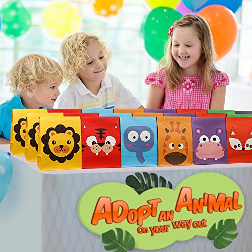 Mocoosy 24Pcs Animal Party Favor Goody Bags, Kraft Paper Candy Treat Bag with Thank You Stickers for - //medicalbooks.filipinodoctors.org