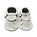 YIHAKIDS Baby Tassel Shoes Soft Leather Sole Infant Kids Crib Toddler First Walkers Moccasins White(Size 5,6-12 Months/4.9in)