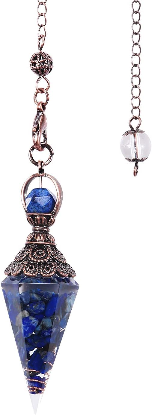 TOFBS Chakra Resin Gemstone Pendulum Gradient Healing Stones Pendulum Flower Wire wrap Pendulum Pendant with Chain for Reiki Healing Dowsing Scrying Balance Meditation Bracelet (Lapis Lazuli)