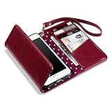 iPhone 7 Cover - Terrapin iPhone 7 Women's Case - Trifold Wallet Clutch Cover - Polka Dot Interior - Card Slots - Money Pocket - Wristlet - Red