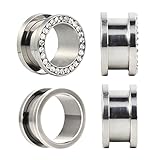 BodyJ4You Plugs Surgical Steel Screw Fit Rim Crystal Tunnel 10 Gauge - 16mm - 2 Pairs