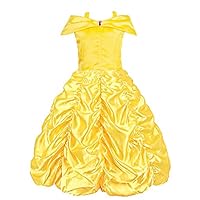 Padete Little Girls Princess Belle Yellow Party Costume Off Shoulder Dress (Yellow, 4 years/110cm)