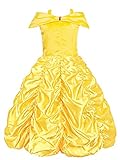 Padete Little Girls Princess Belle Yellow Party Costume Off Shoulder Dress (Yellow, 8 Years)
