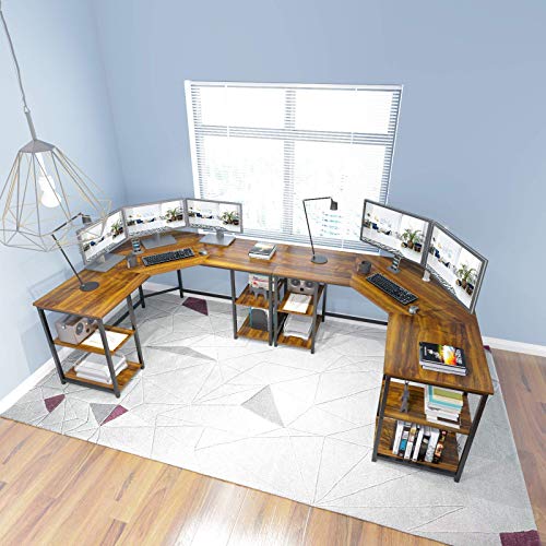 Elephance Large LShaped Computer Desk with Shelves, Corner Desk, Home